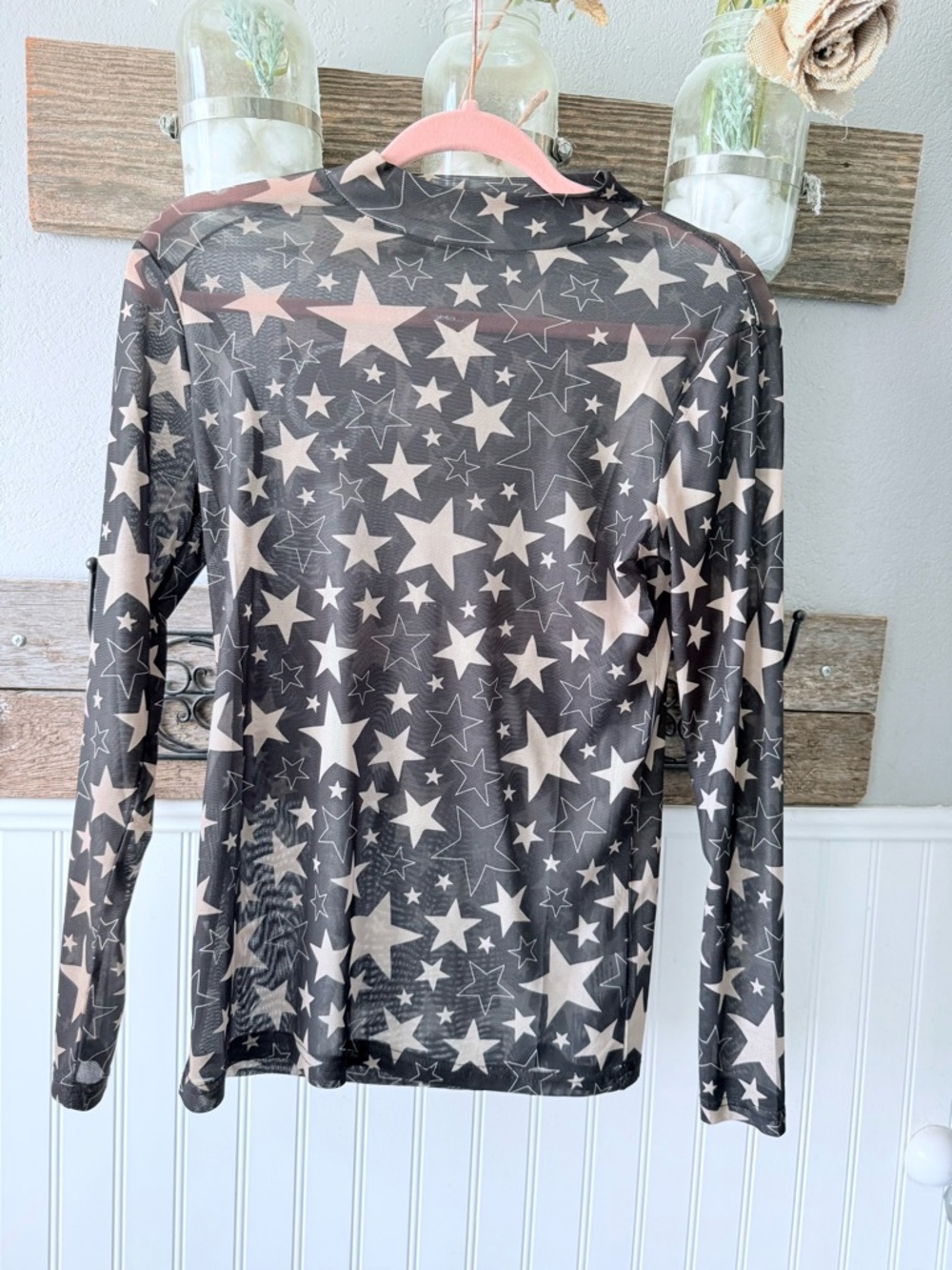 Star Print Long Sleeve Top - Black & Cream